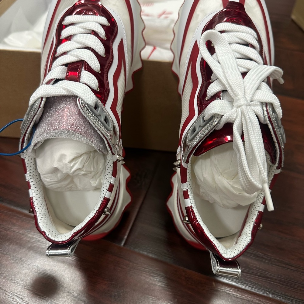 New Christian Louboutin Red and White Sneakers - Picture 4 of 7
